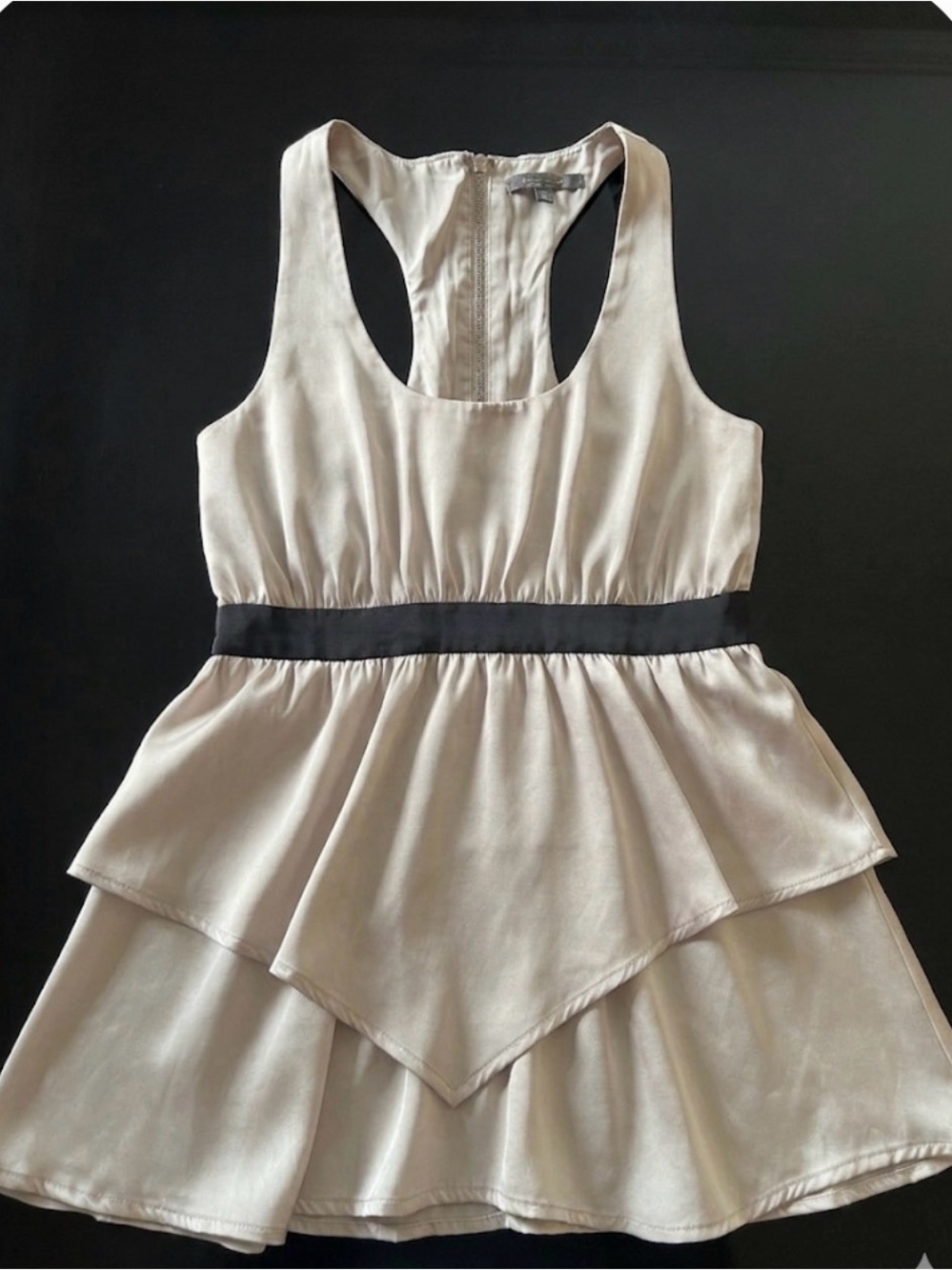 Lucca Couture Satin feel top blouse sleeveless Champagne color, zipper, feminine
